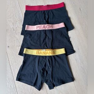 Set of Black Boxer Briefs with Colorful Fruit Labeled Waistbands